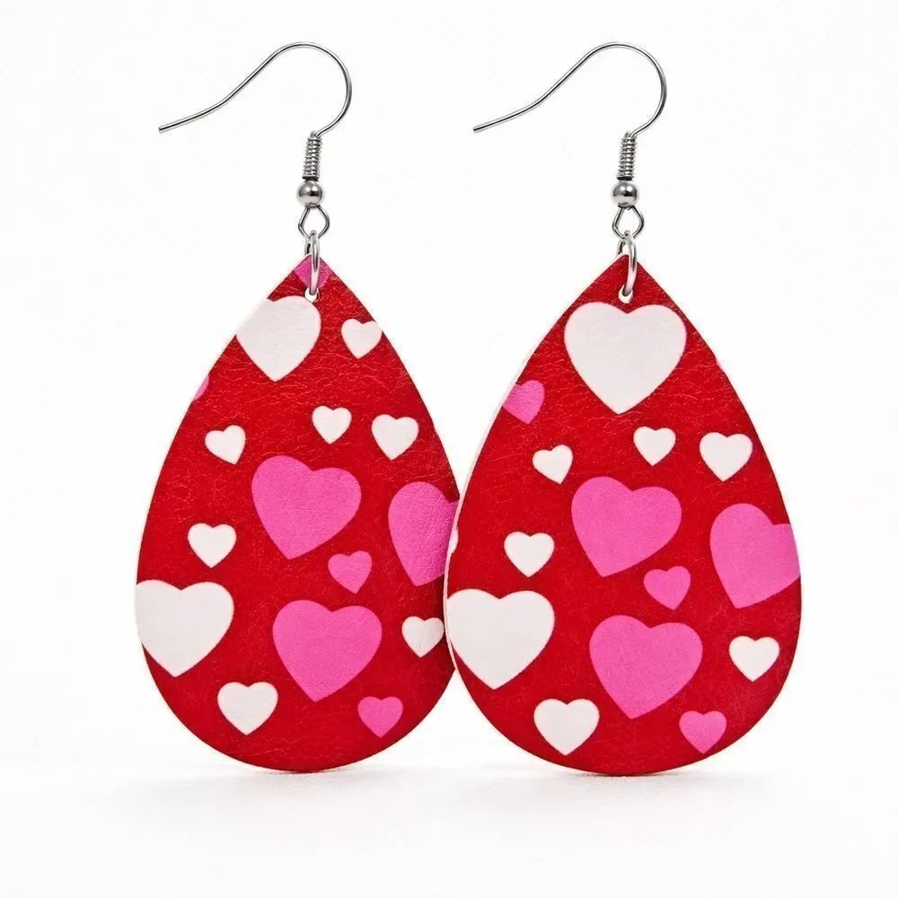 3For$20 Pink/White Heart Patterned Teardrop Earrings NEW